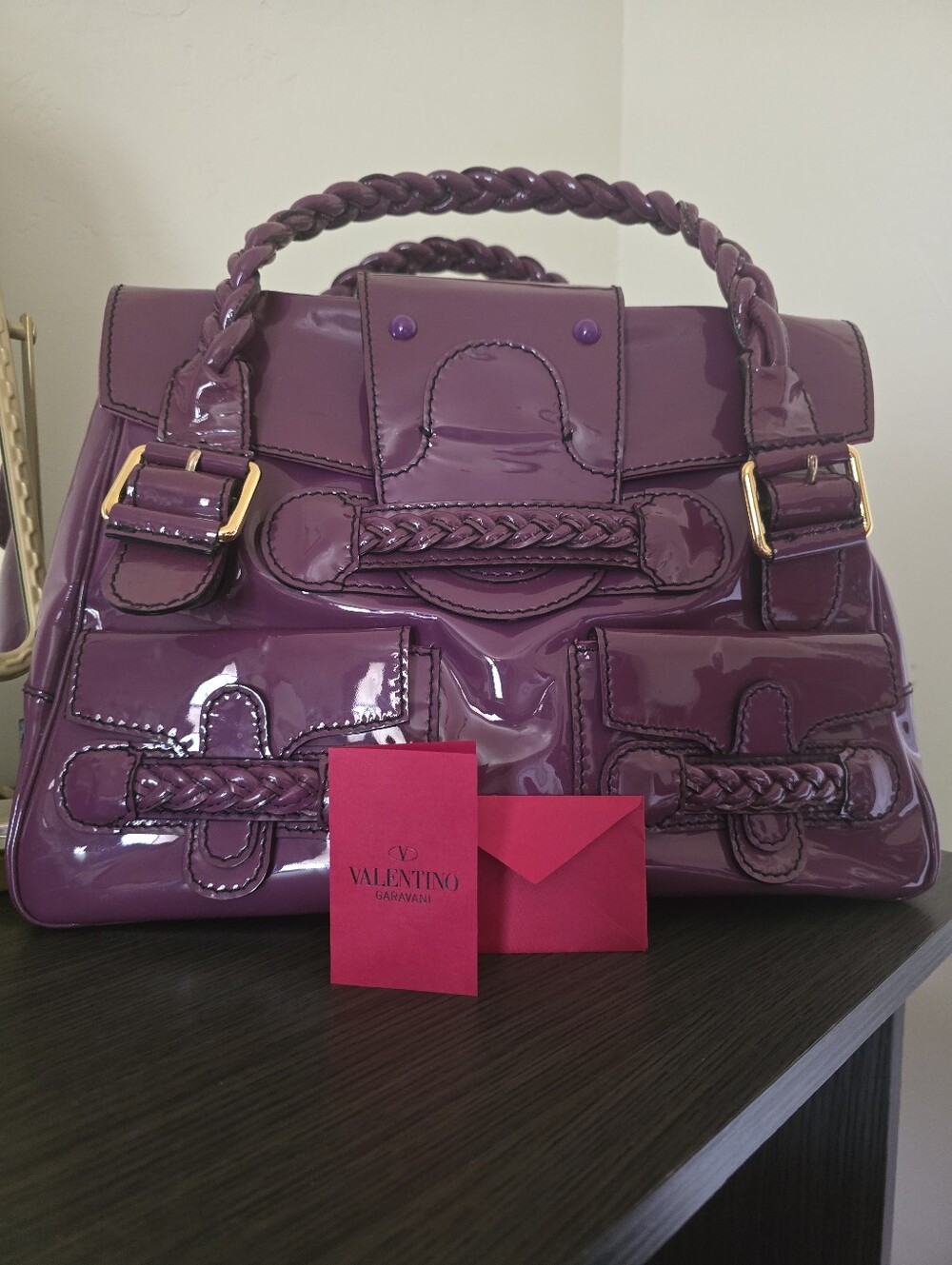 Valentino Garavani Histoire Braided Purple Patent Leather Handbag - Picture 12 of 15